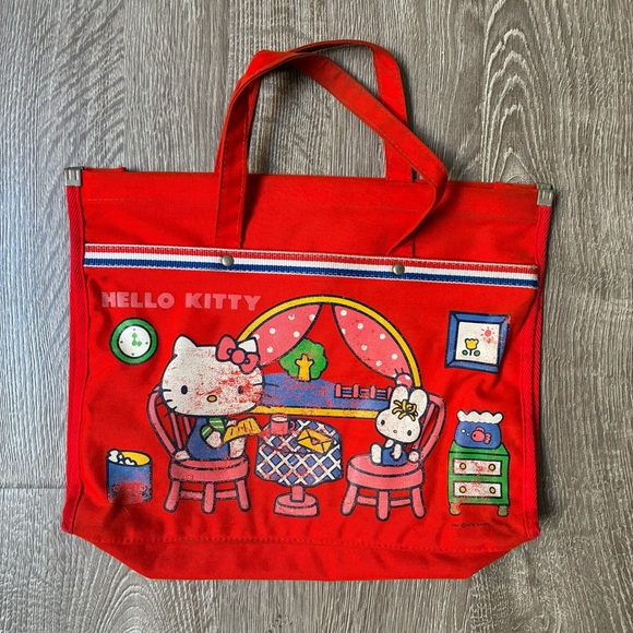 Sanrio Handbags - 1976 Sanrio Hello Kitty Vintage Red Canvas Tote Bag